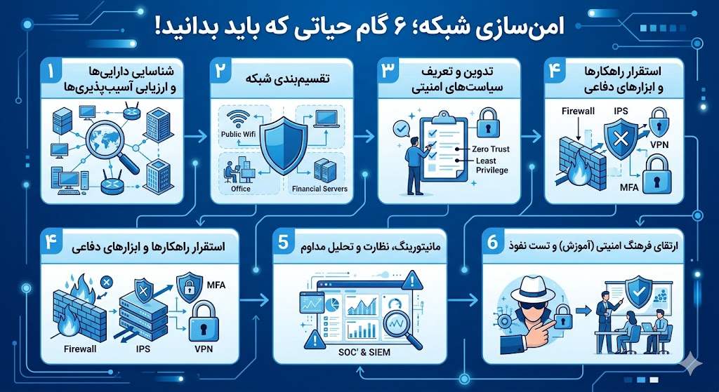 مراحل کلیدی و گام‌به‌گام امن‌سازی شبکه